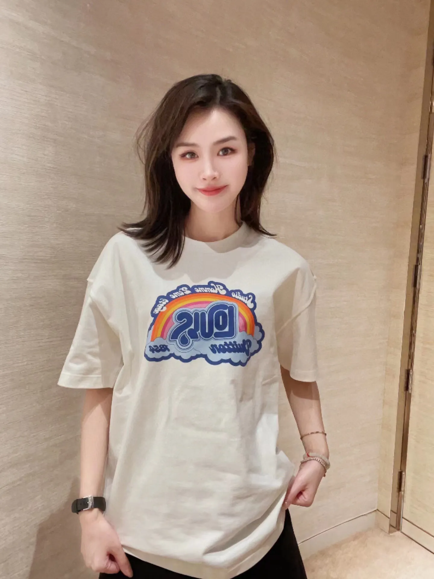 Louis Vuitton/Louis Vuitton rainbow letter print short sleeves